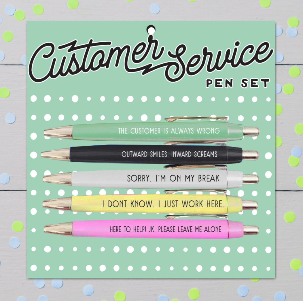 Customer Service Pen Set (funny, gifts, pens, mothers day, relatable, stationery)