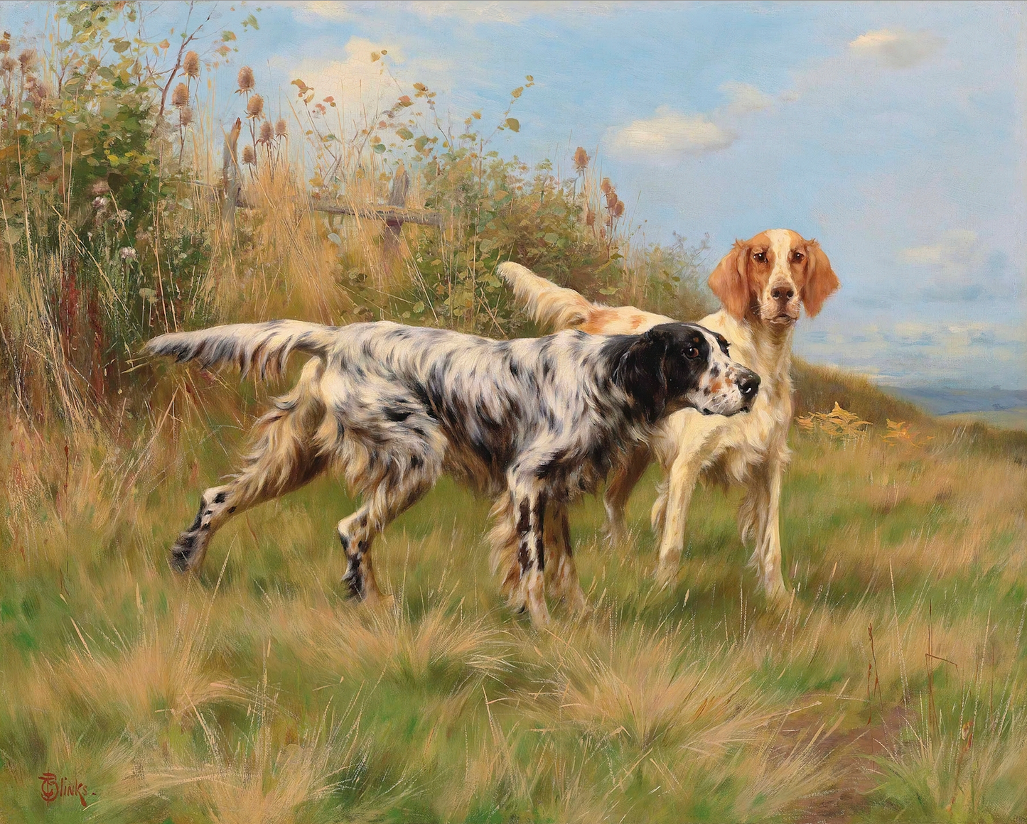 English Setters Antique Framed Art