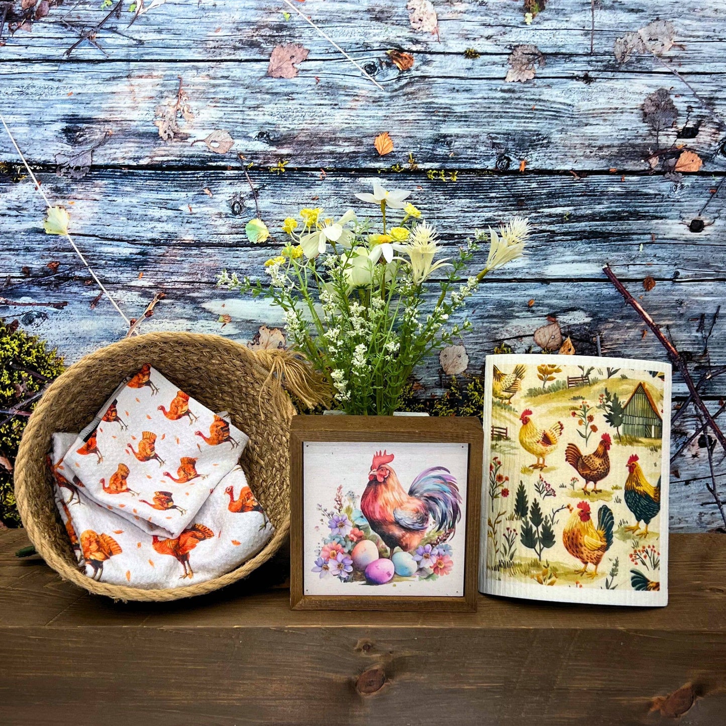 Roosters on The Farm Swedish Dishcloths- Rooster Kitchen