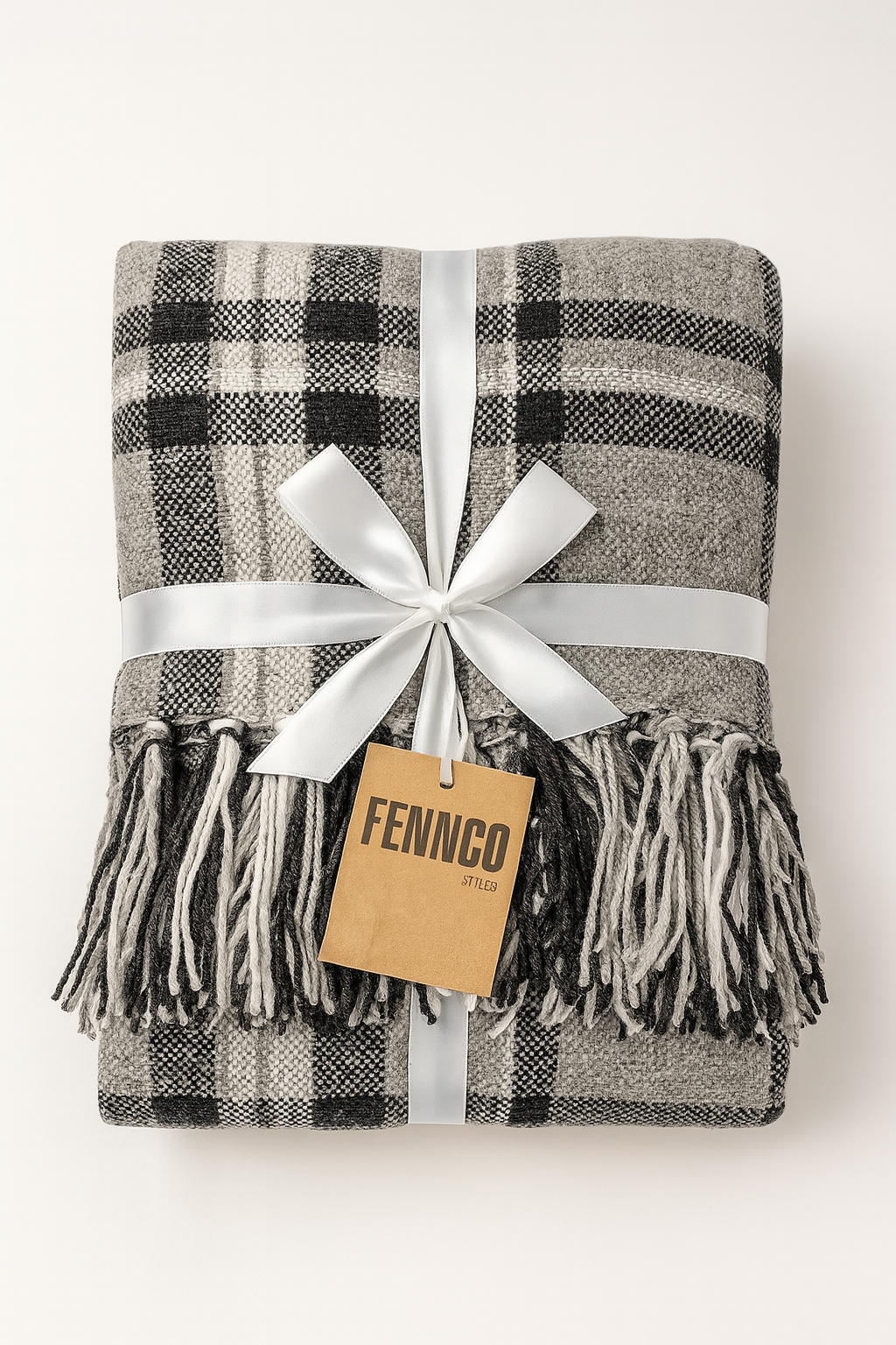 Grey Chenille Woven Plaid Tassel 50"x60" Throw Blanket
