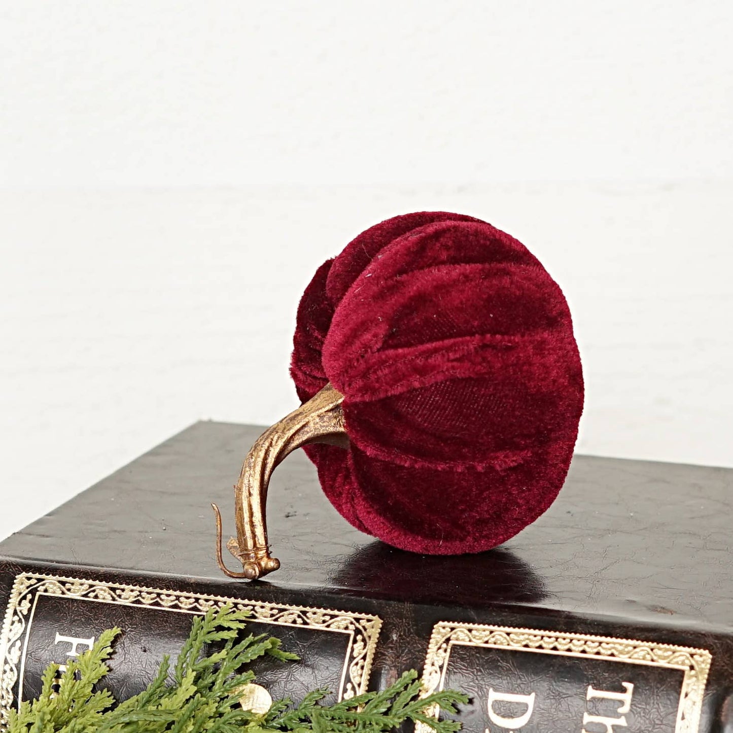 Burgundy Velvet Pumpkin w.Golden Stem