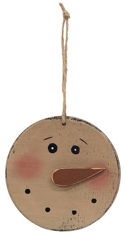 Distressed Wooden Blushing Snowman Ornament, 2 Assorted