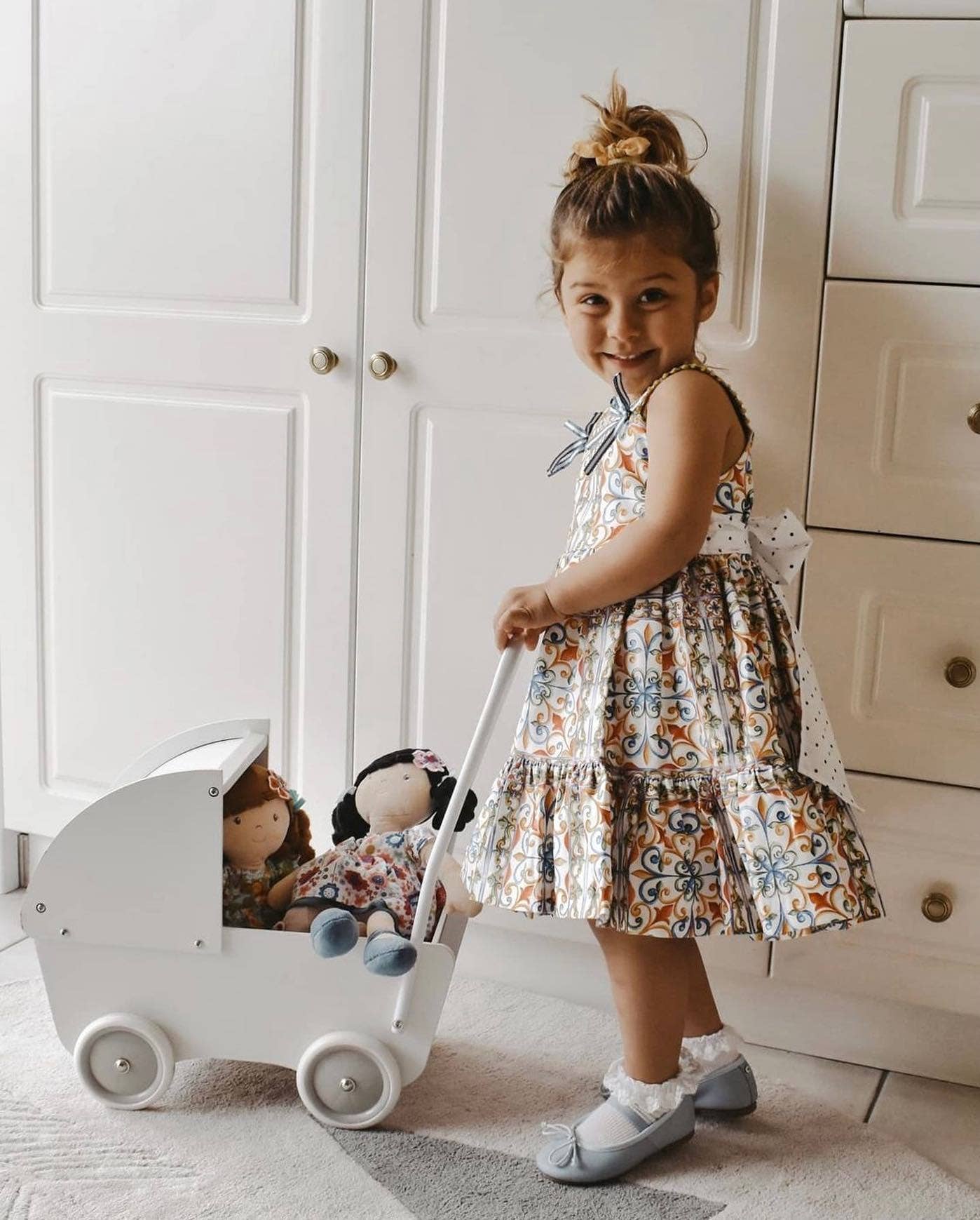 Lilac Black Hair with Blue Floral Dress