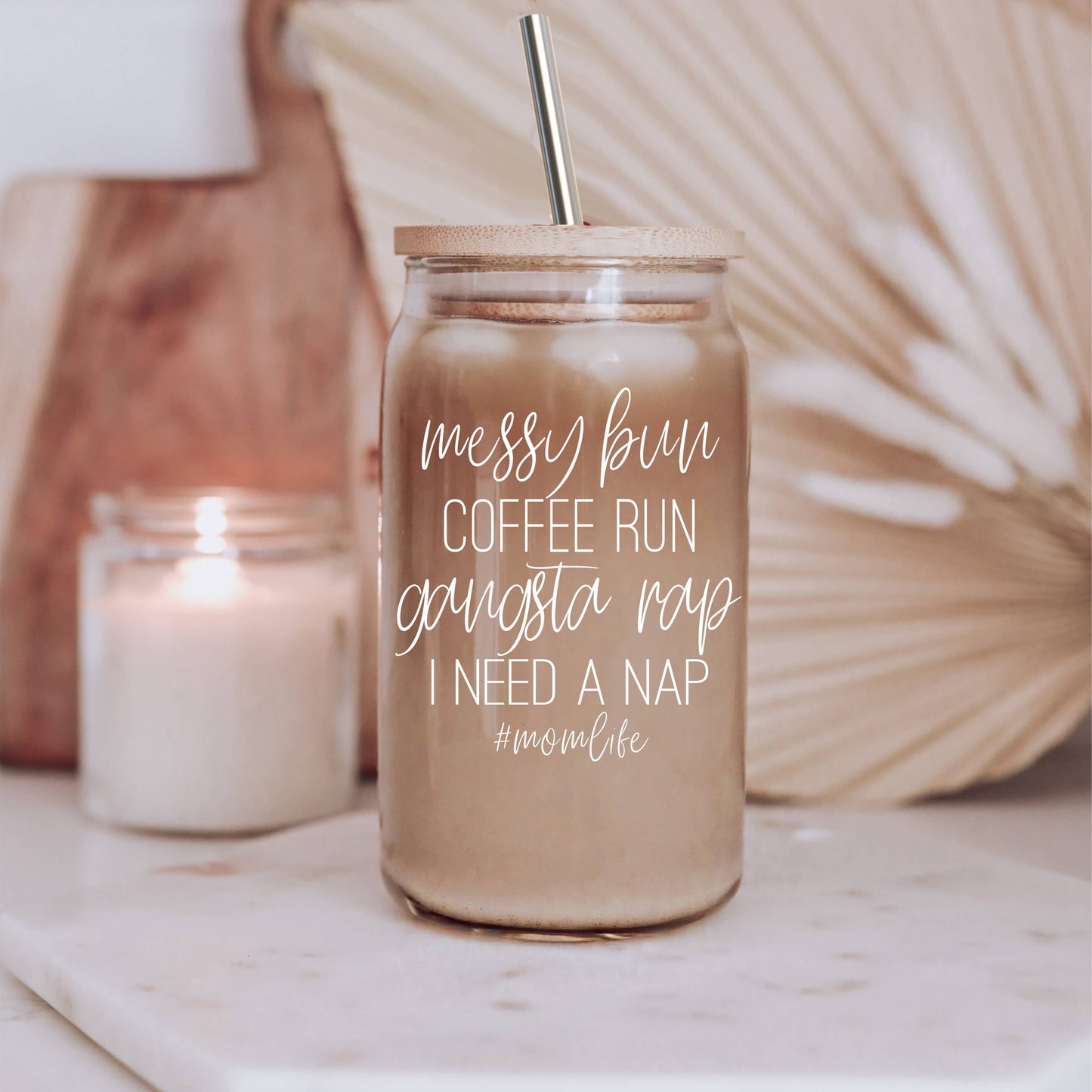 Mom Life Glass Coffee Mugs with Straws | Funny Mothers Day