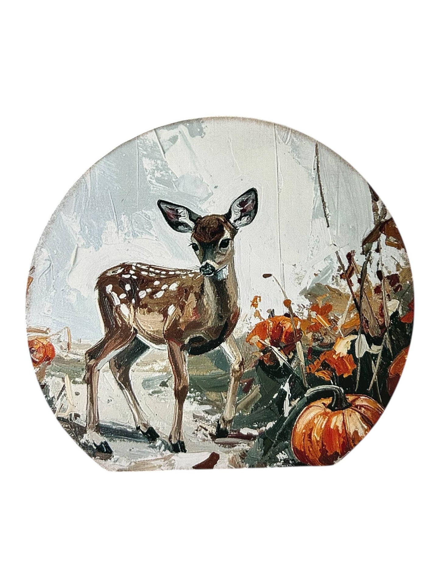 Fall Deer Painting - Wood Autumn Decor Circle Sign