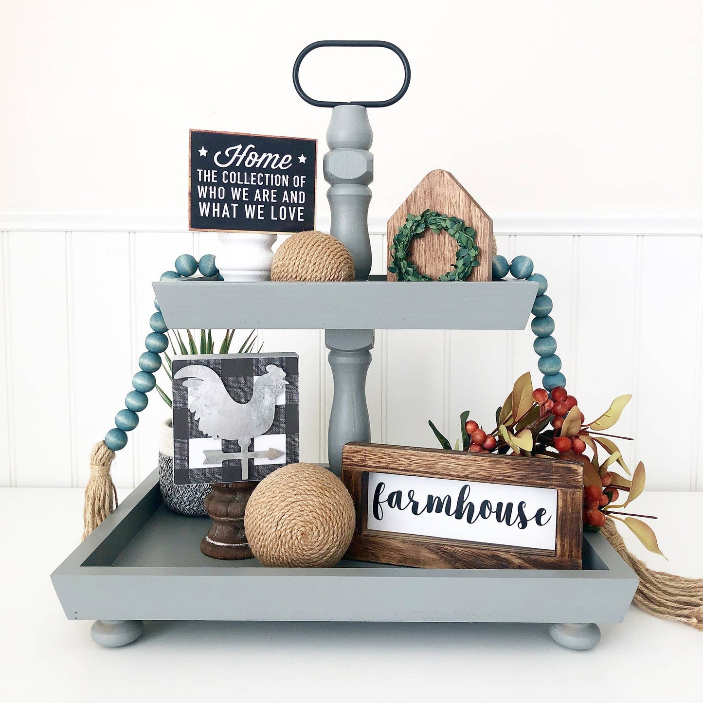 Tiered Tray-Farmhouse Gray, Rectangle