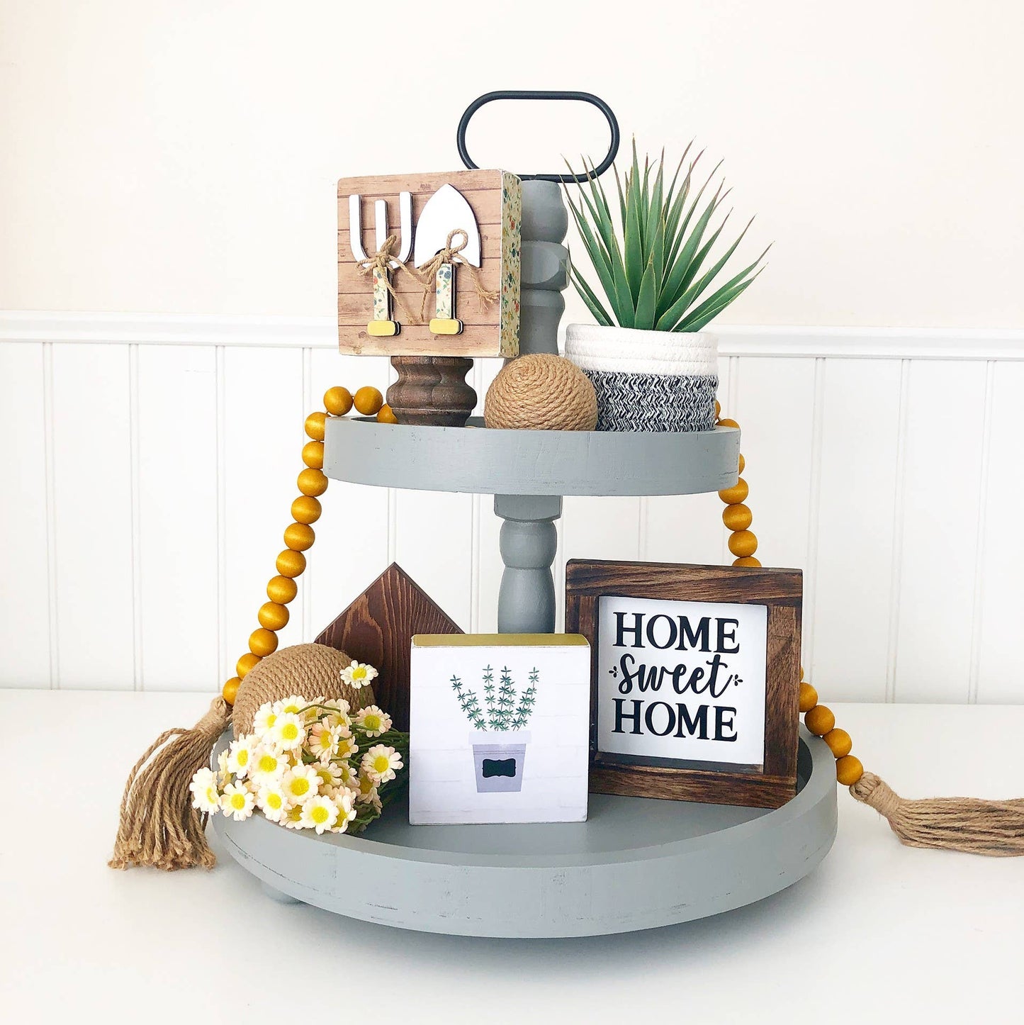 Tiered Tray - Farmhouse Gray Round 15"