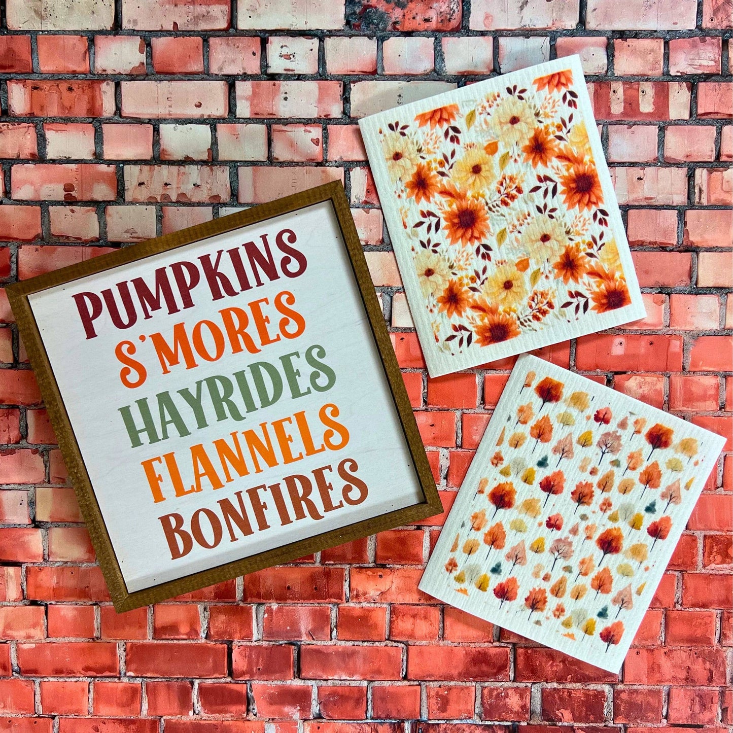 Fall Harvest Mums Swedish Dishcloths - Driftless Studios