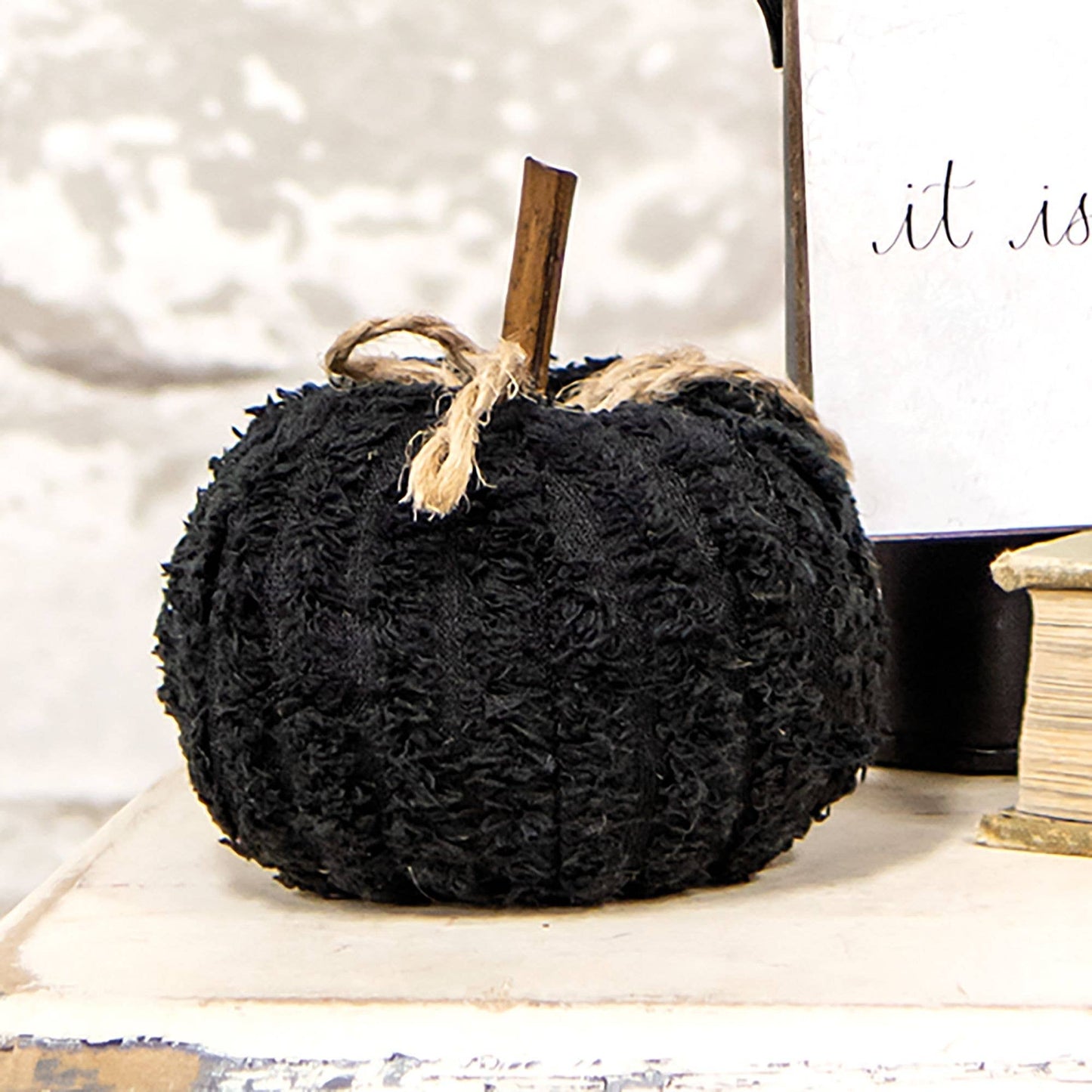 Black Chenille 3" Stuffed Pumpkin Decorative Tabletop Object