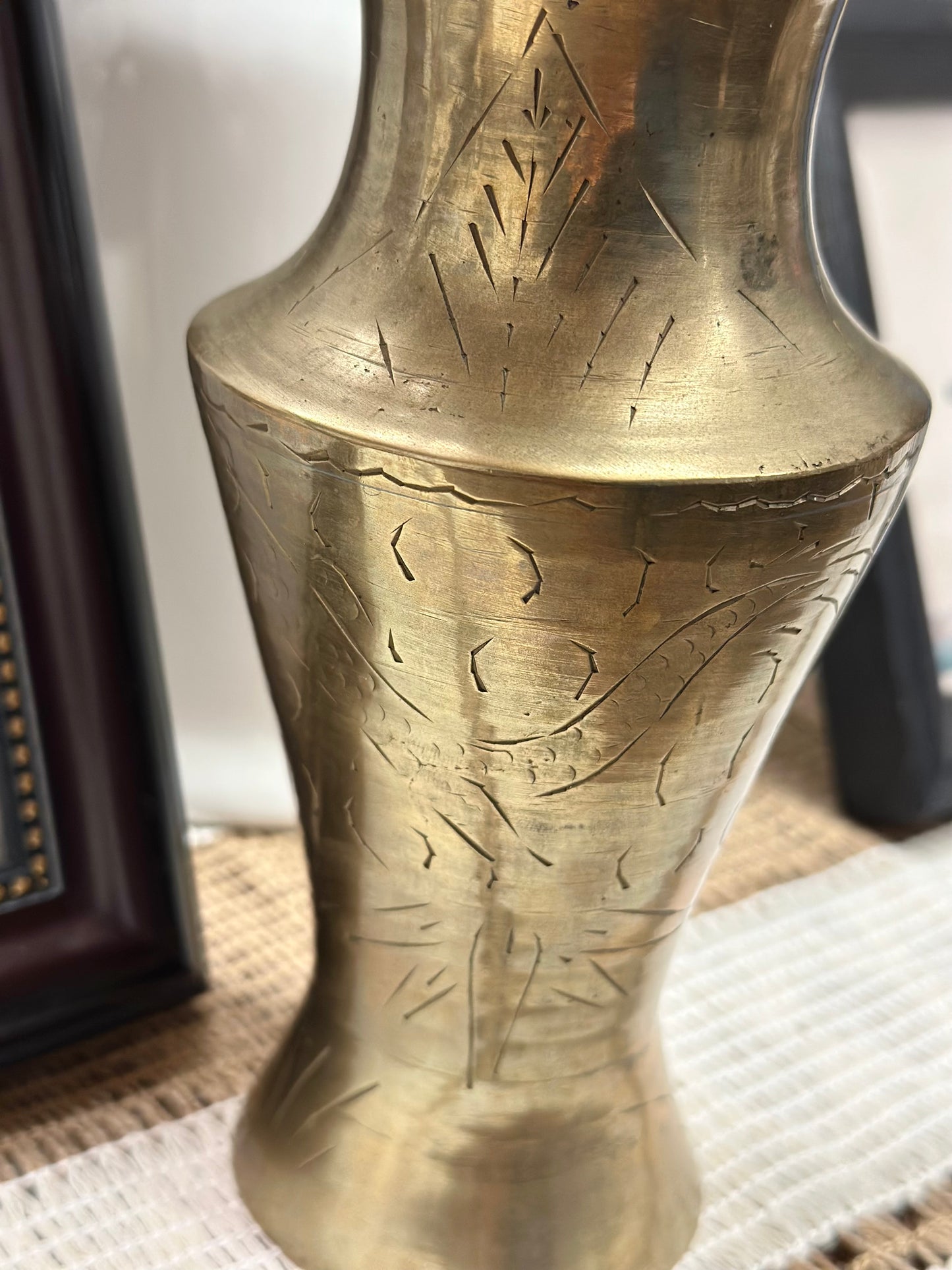 Vintage Brass Hand Etched Vase