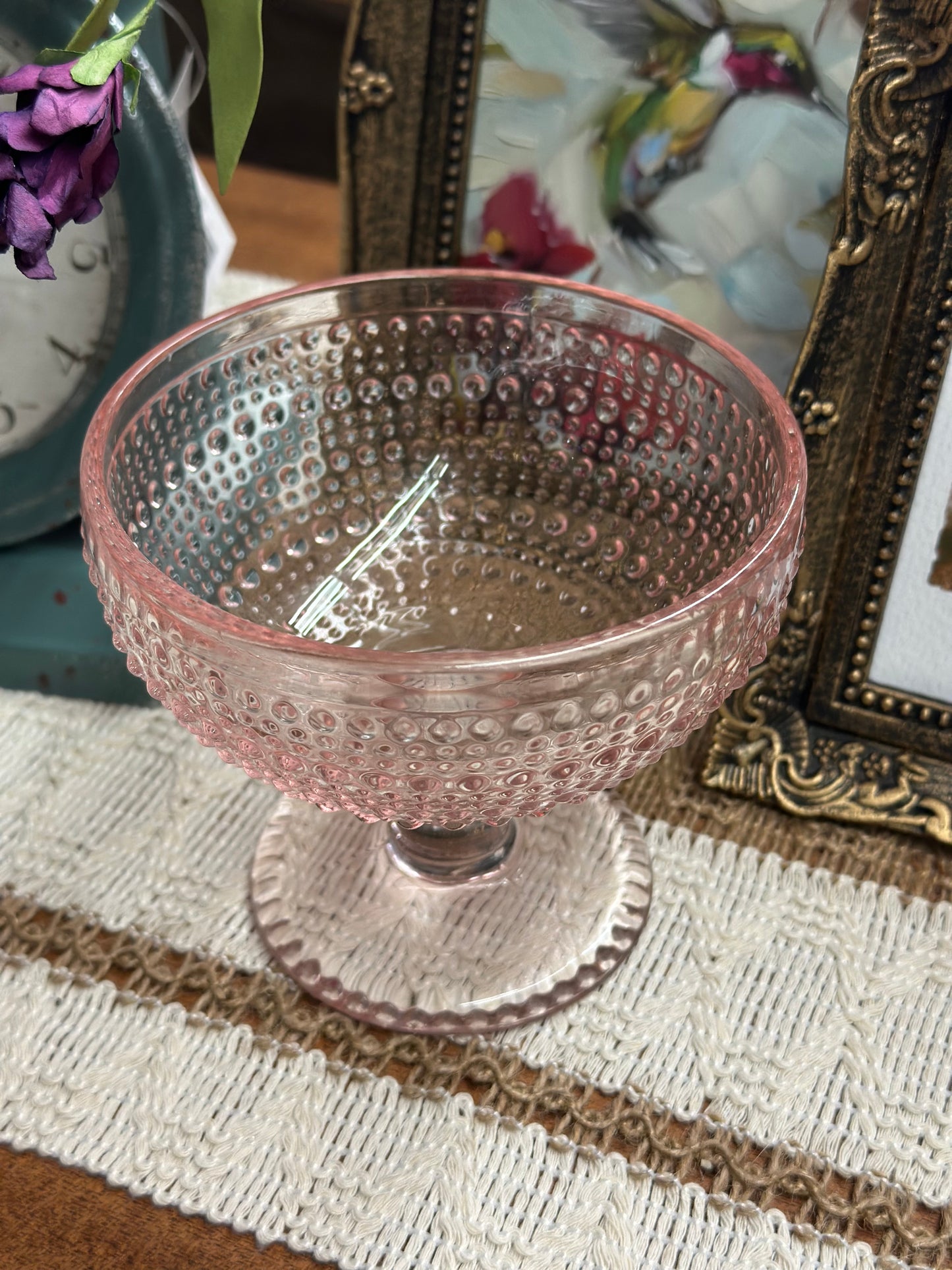 Vintage Pink Hobnail Dessert Bowl