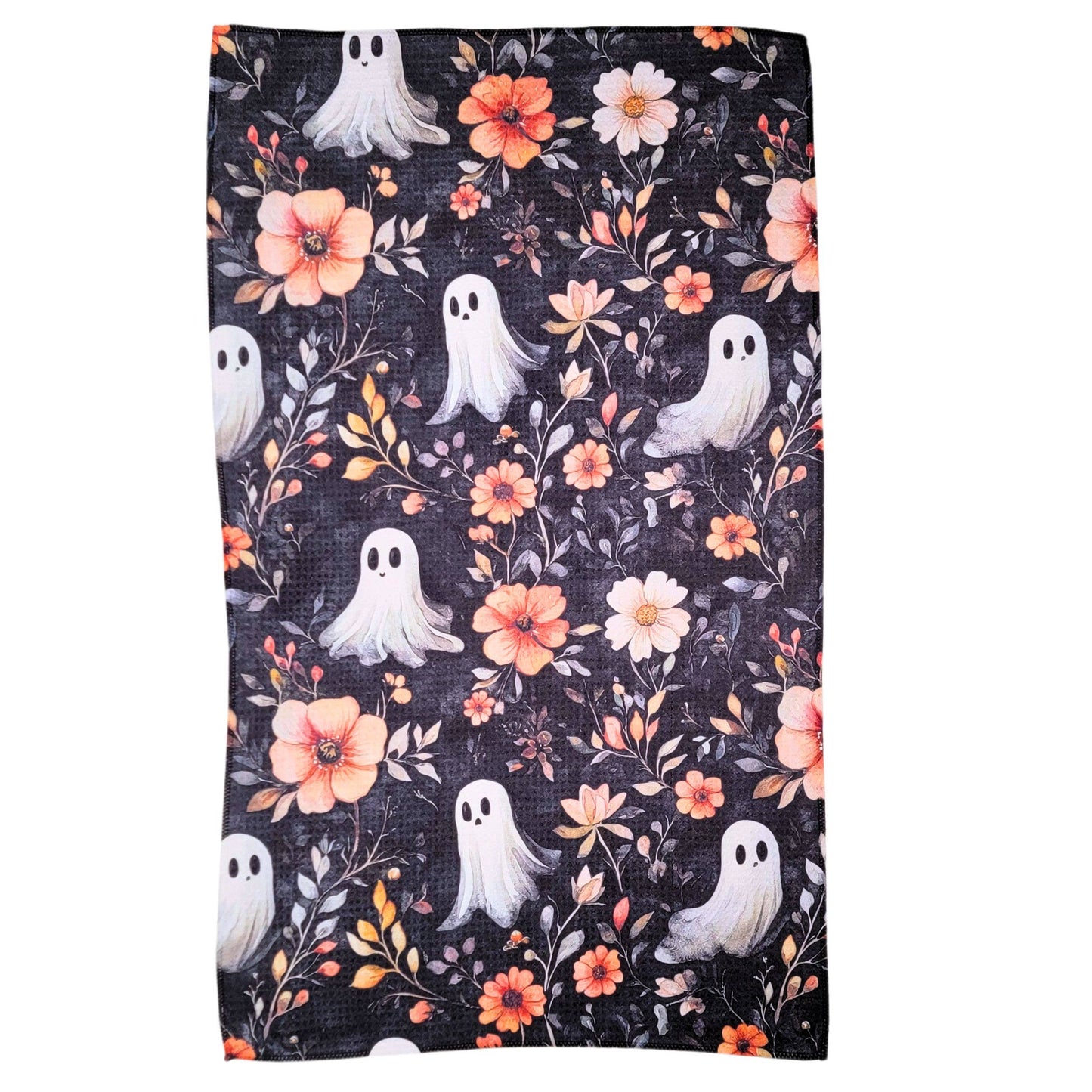 Halloween Ghosts & Fall Flowers Waffle Towels - Fall Decor