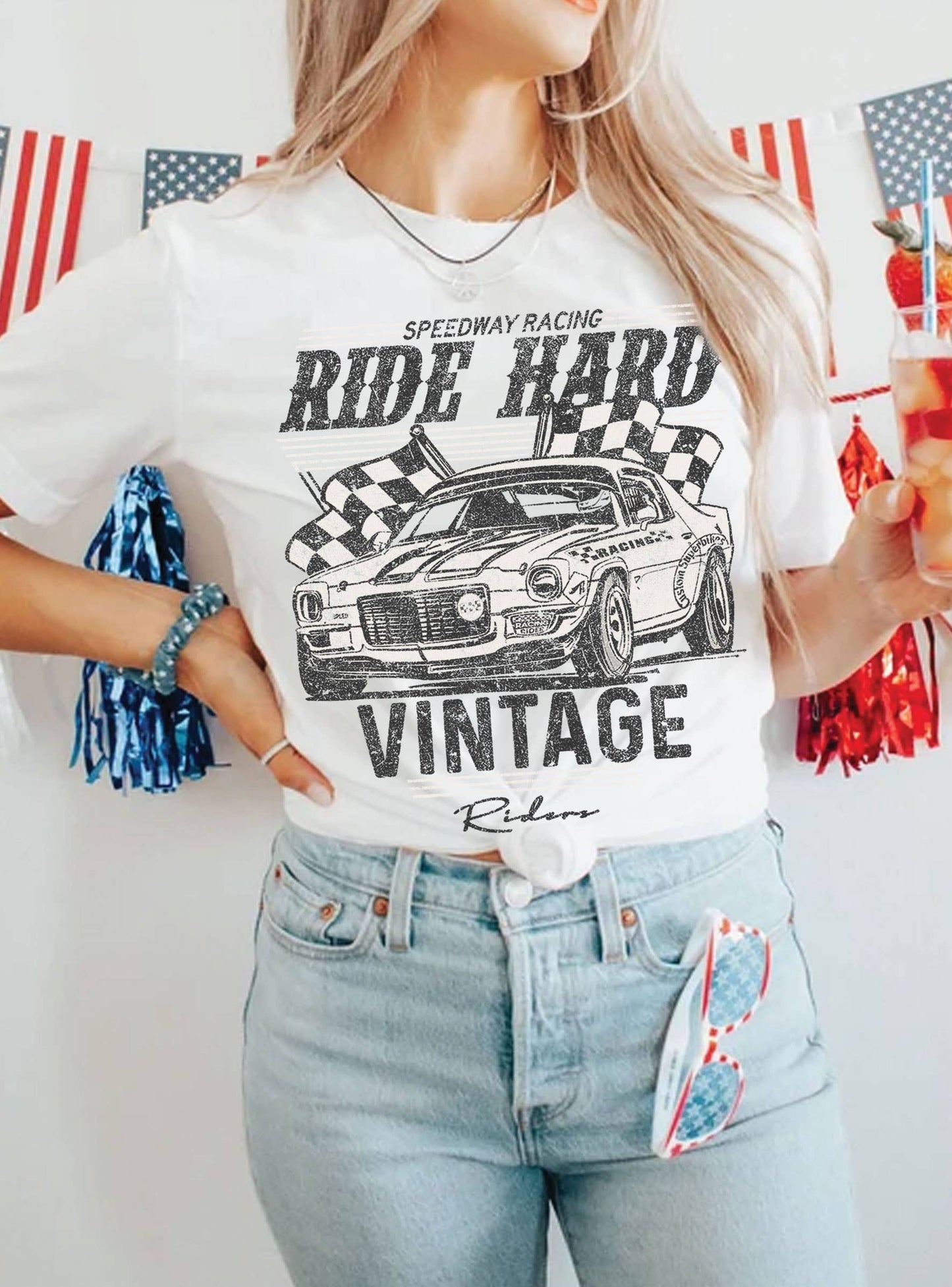 RIDE HARD VINTAGE RIDER CAR GRAPHIC TSHIRTS