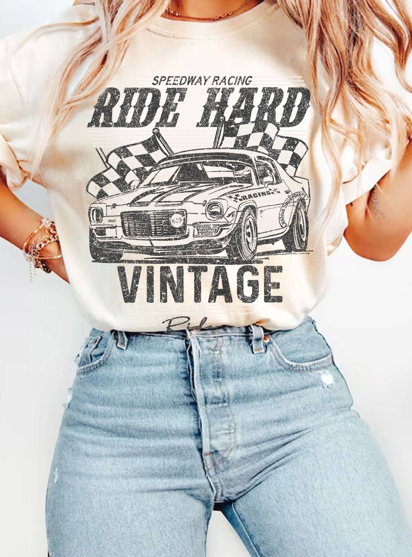 RIDE HARD VINTAGE RIDER CAR GRAPHIC TSHIRTS