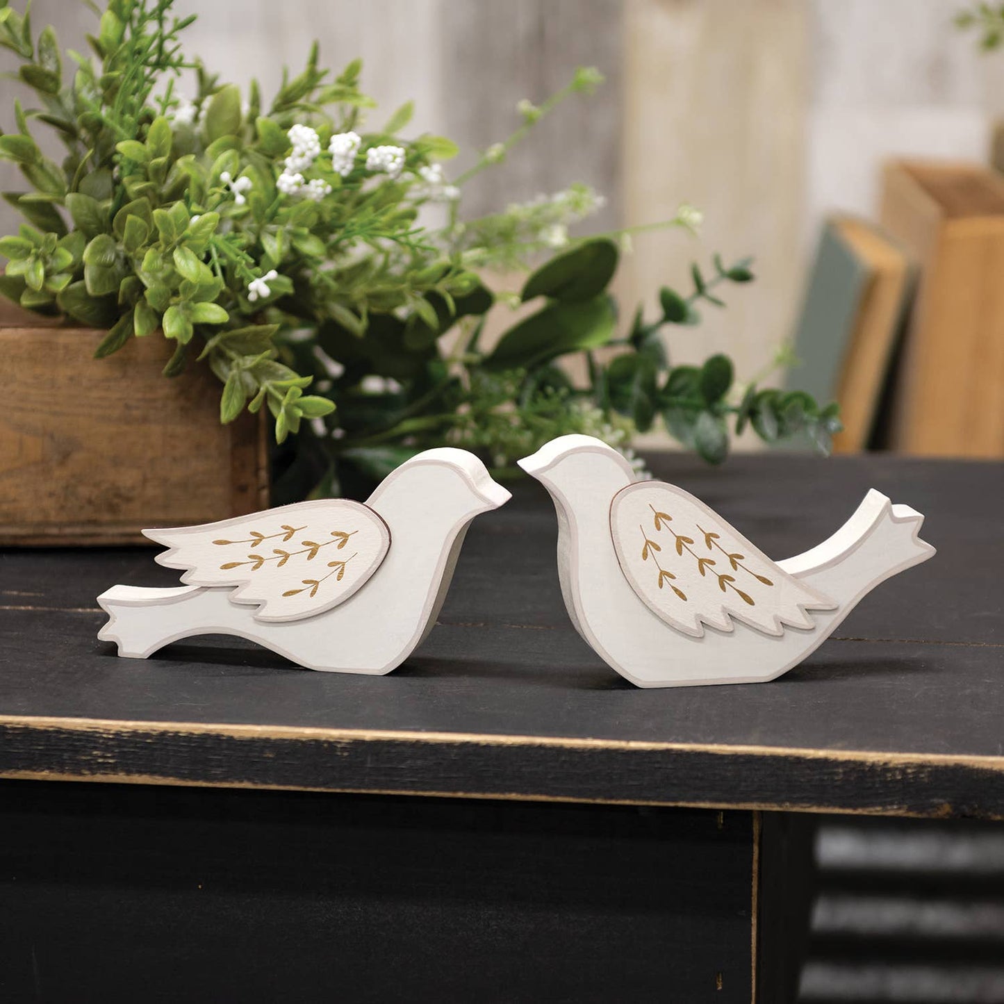 Gold Leaf Wooden Dove Sitter