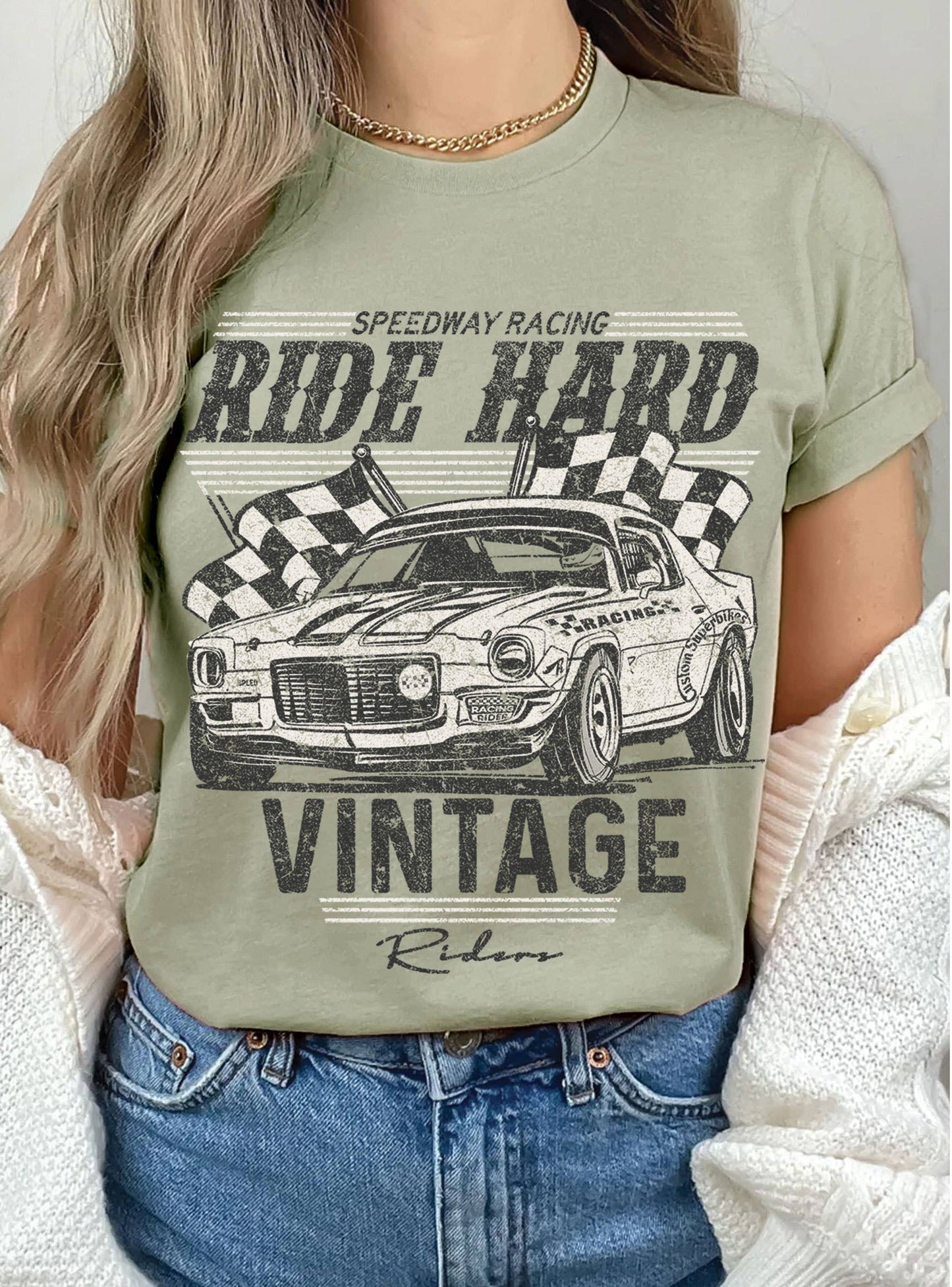 RIDE HARD VINTAGE RIDER CAR GRAPHIC TSHIRTS