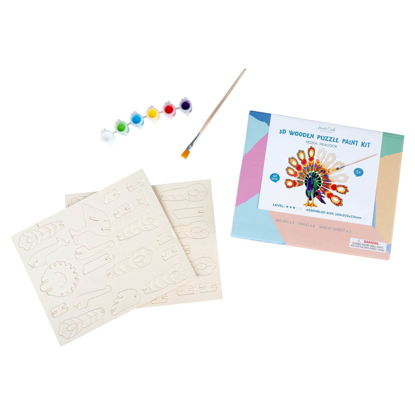 3D Wooden Puzzle with Paint Kit: Peacock