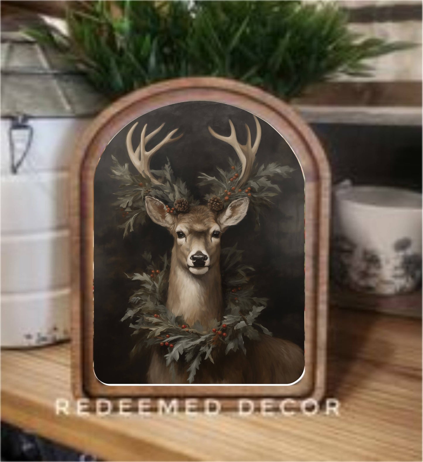 Wreath Deer Framed Art