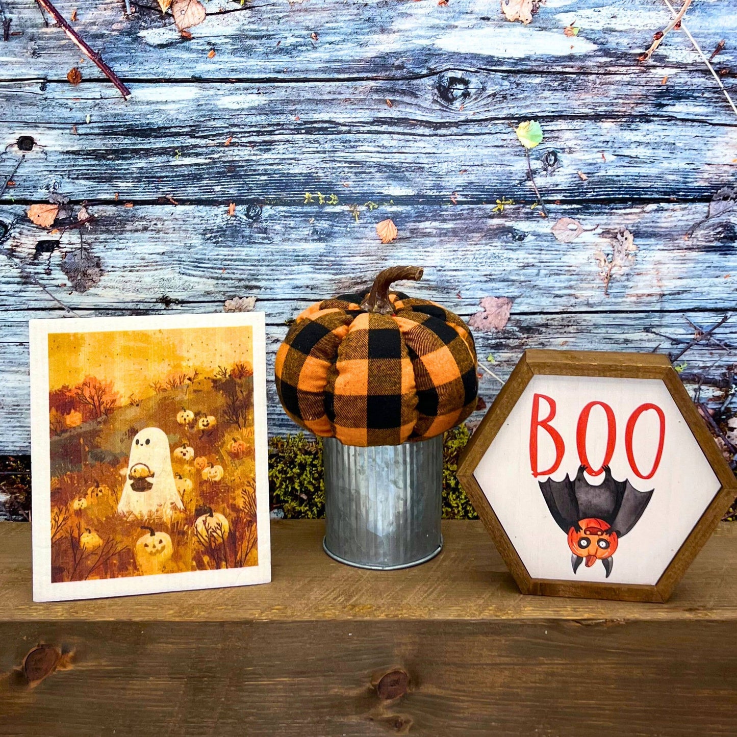 Ghost Pumpkin Picking Halloween Swedish Dishcloth Fall Decor