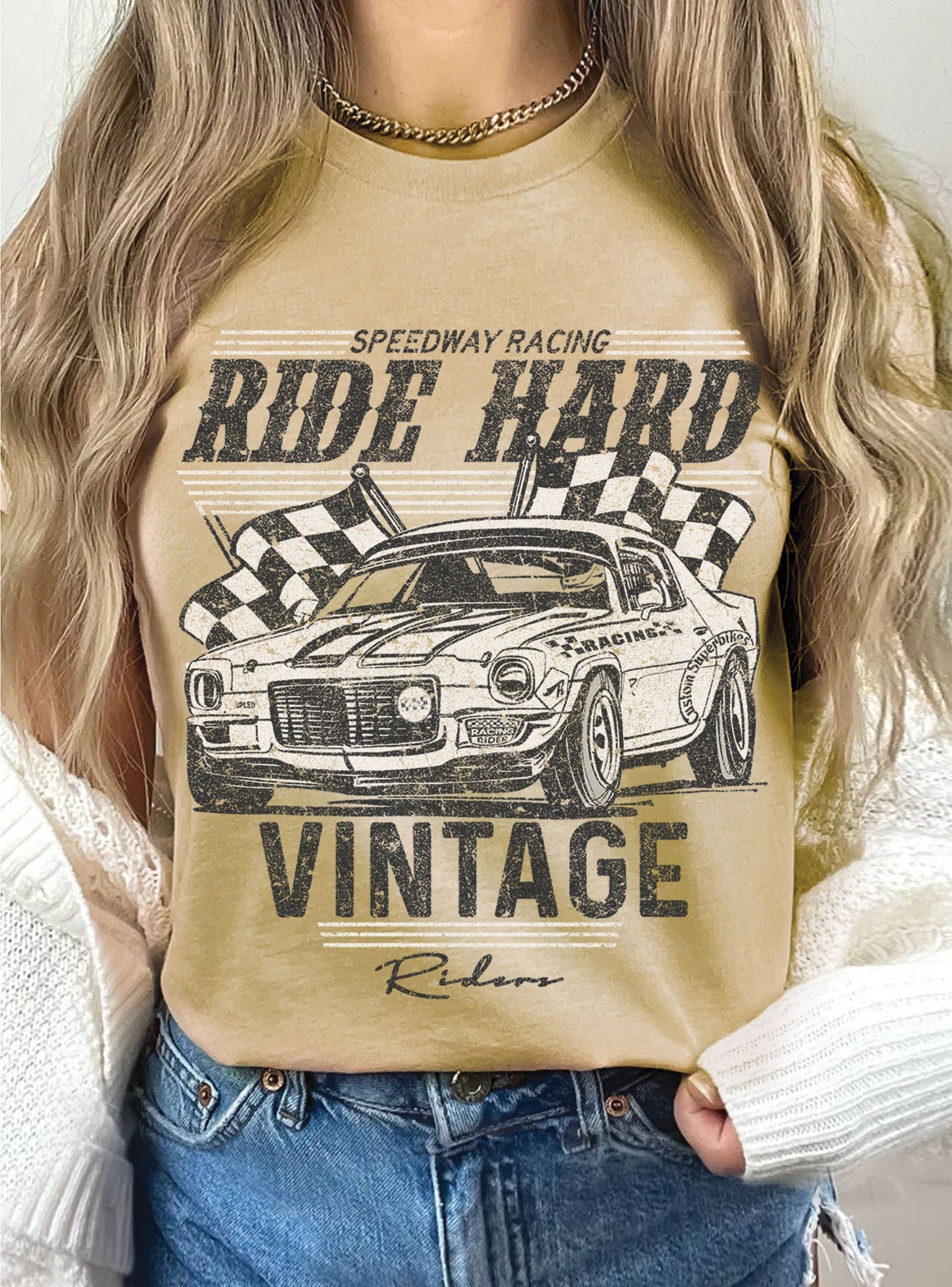 RIDE HARD VINTAGE RIDER CAR GRAPHIC TSHIRTS