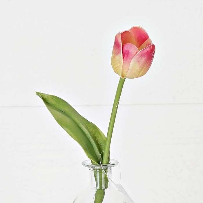 27255 - 14in real touch Tulip Bud w. Leave-Purple green