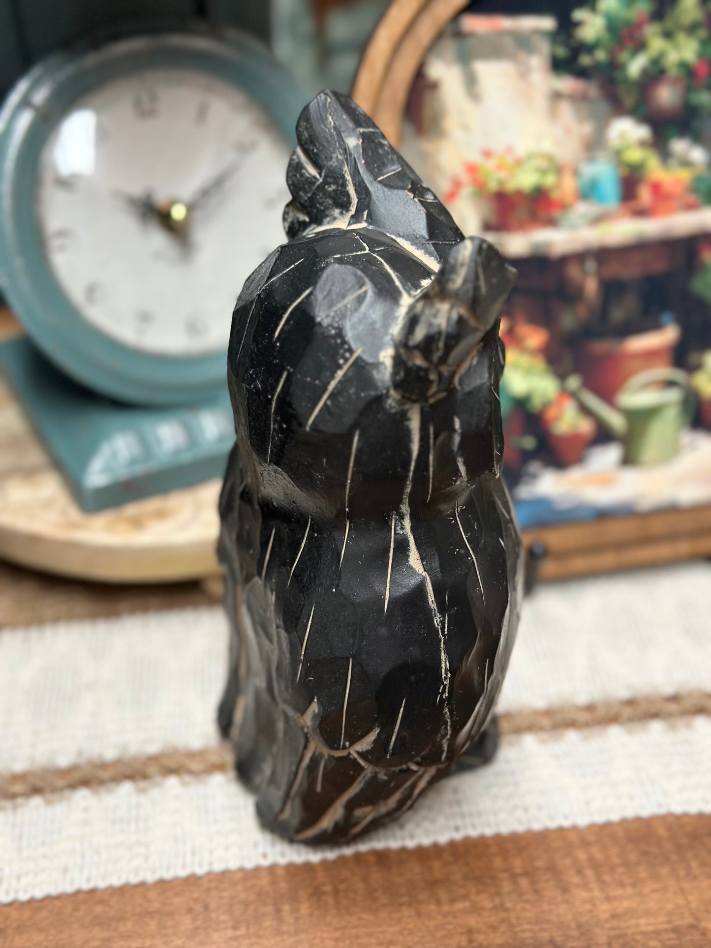 Resin Black Distressed Owl