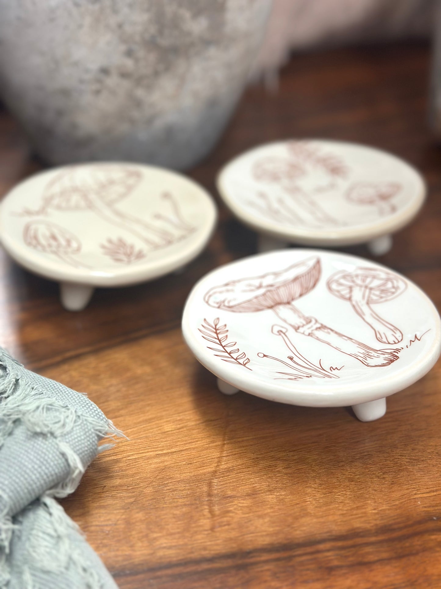 Ceramic Mushroom Footed Trinket Dish, Assorted