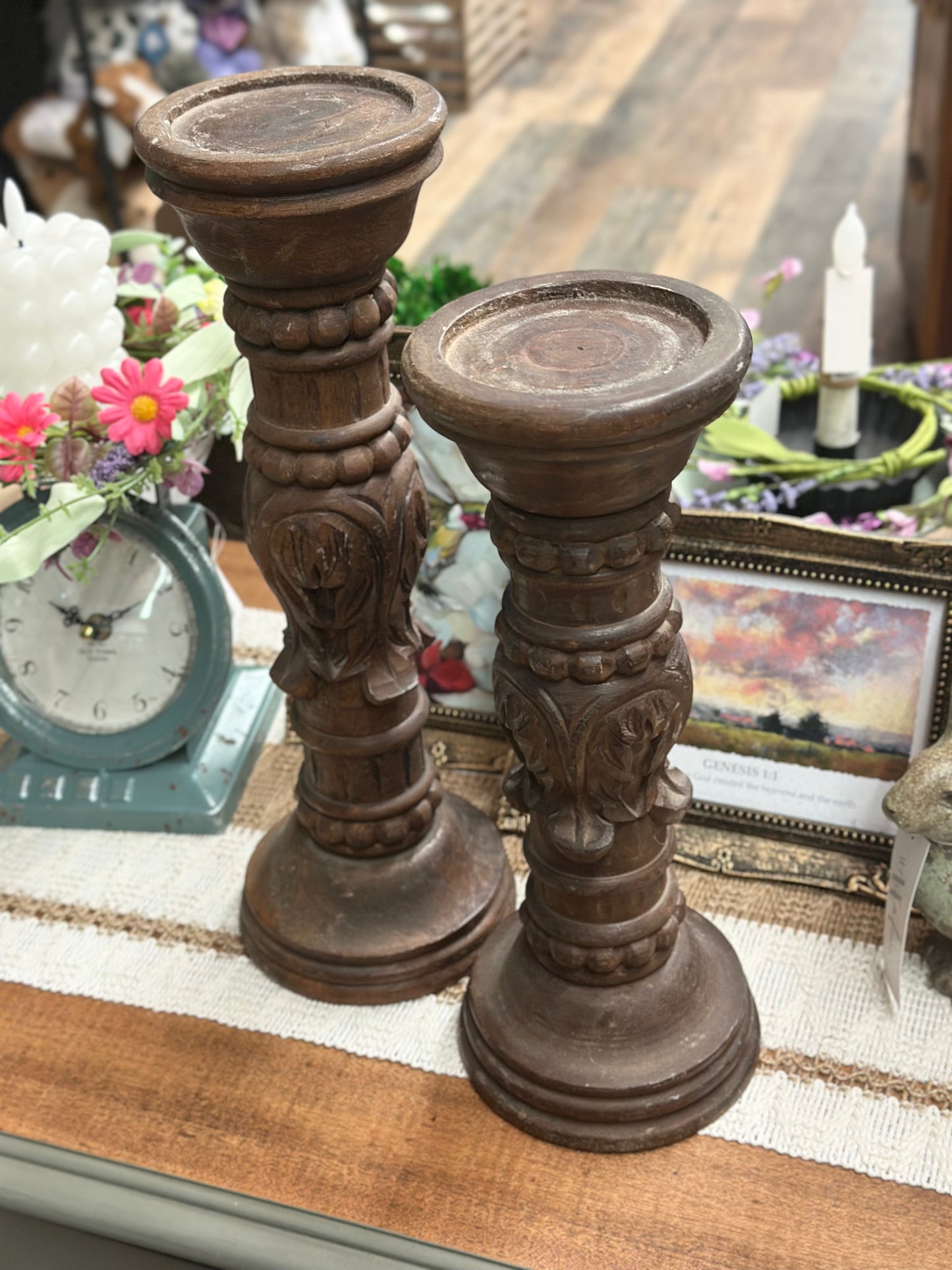 Hand carved Vintage Candle Holders, Set