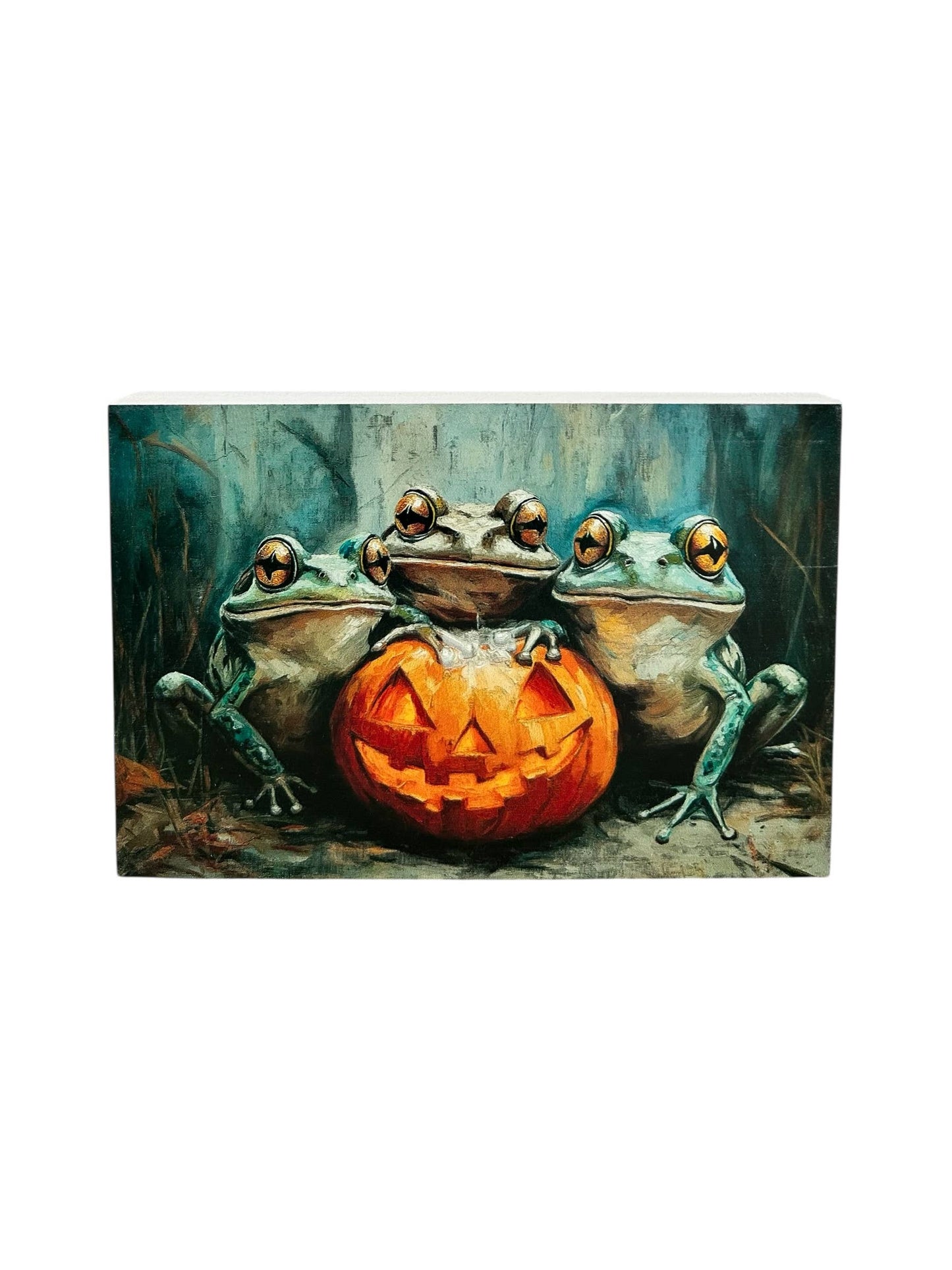 Frog Trio on Pumpkin - Autumn/Fall Decor Rustic Wood Sign