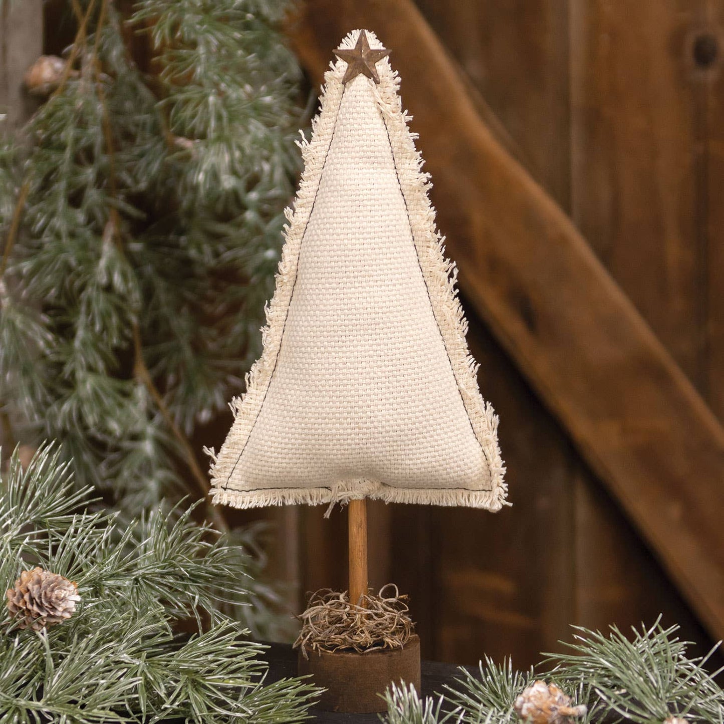 11.5" Fringed Stuffed Ivory Canvas Christmas Tree on Base