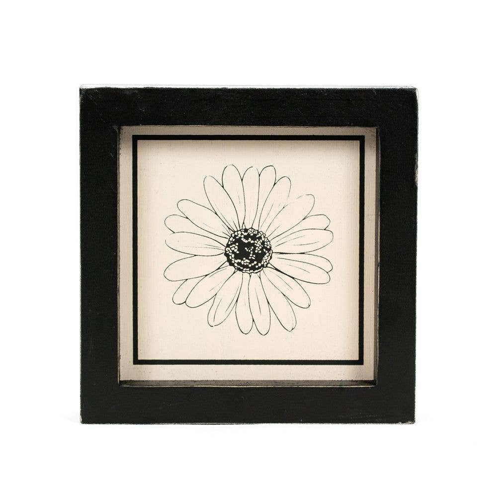 15840 - 5x5 wood frame sign (FLOWER/HAPPY) modern decor