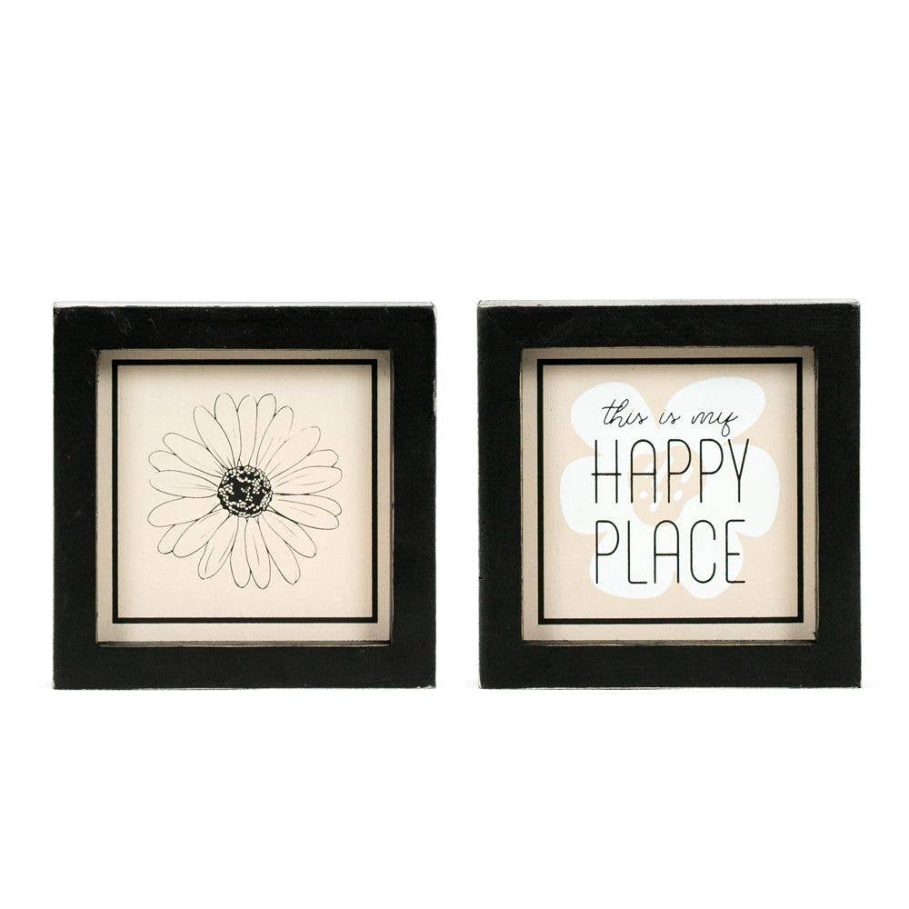 15840 - 5x5 wood frame sign (FLOWER/HAPPY) modern decor