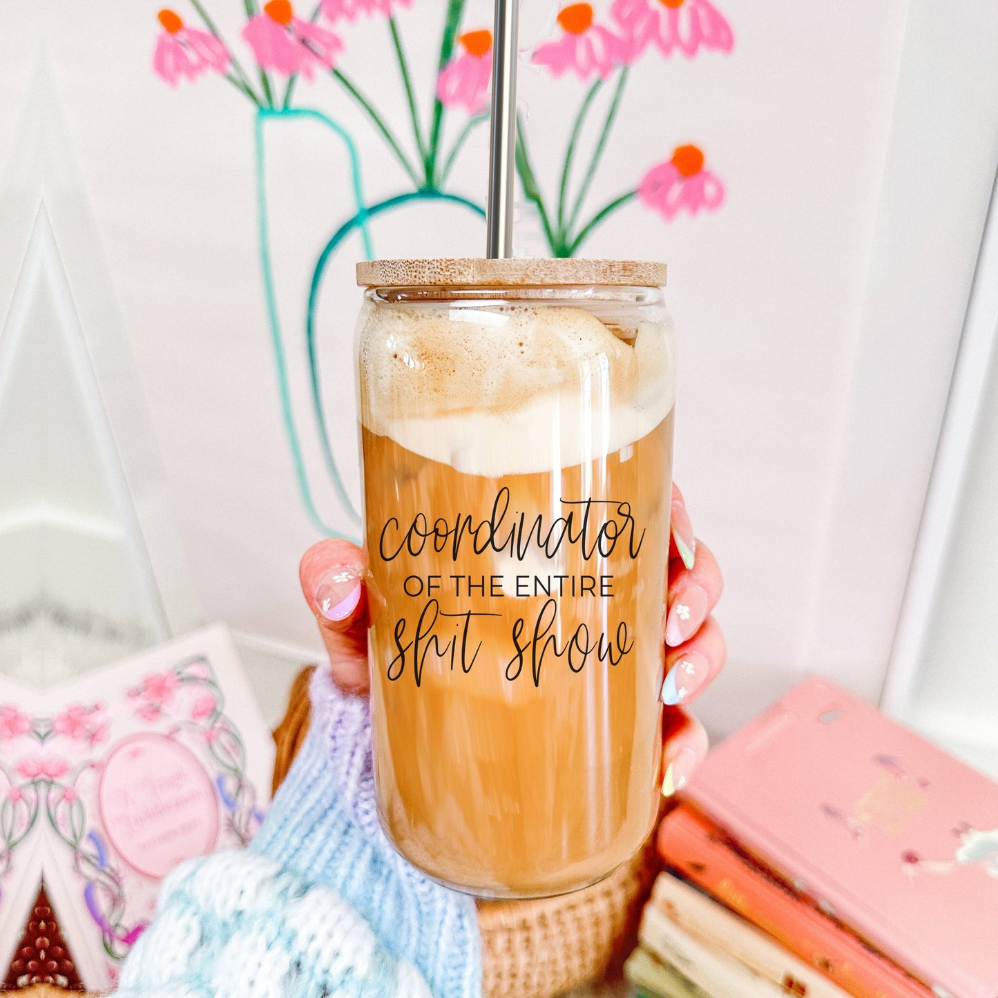 Mom Life Glass Coffee Mugs with Straws | Funny Mothers Day