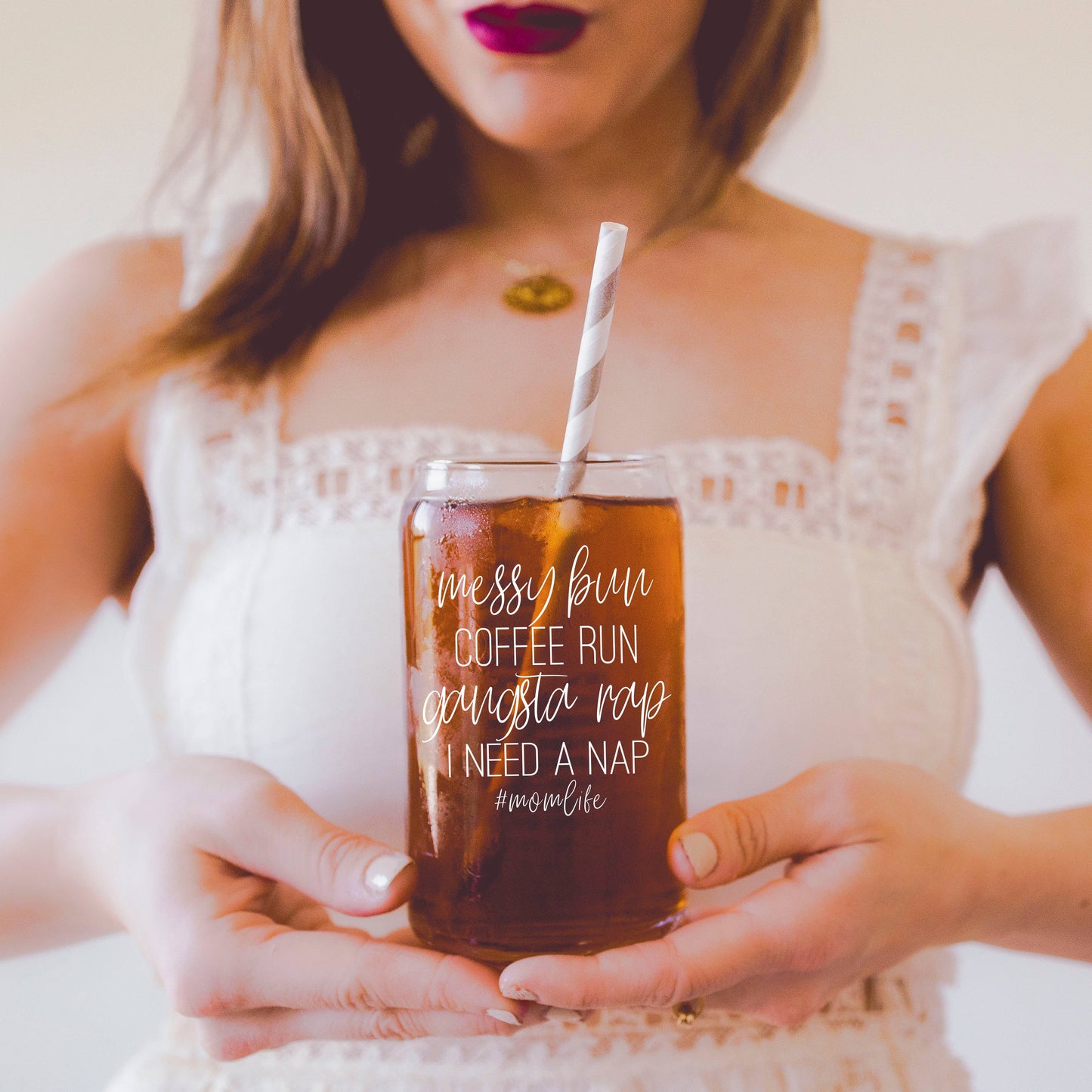 Mom Life Glass Coffee Mugs with Straws | Funny Mothers Day