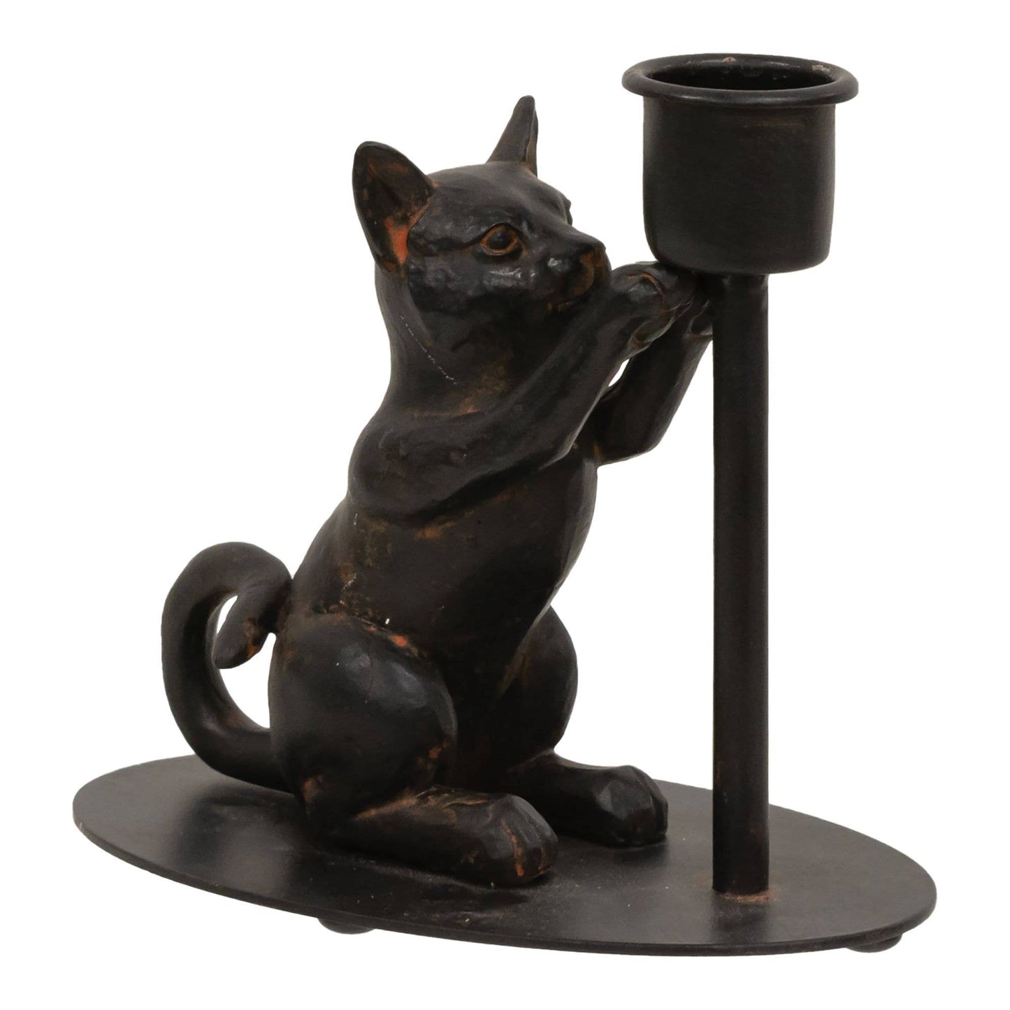Playful Cat Iron Taper Candle Holder