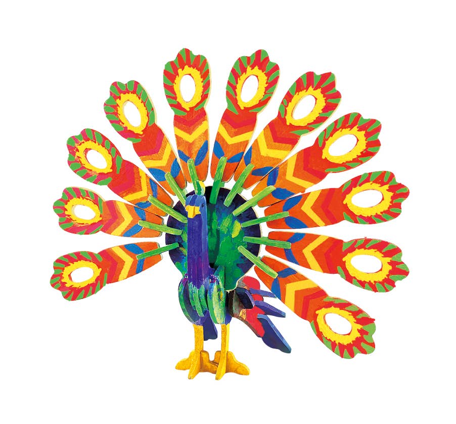 3D Wooden Puzzle with Paint Kit: Peacock