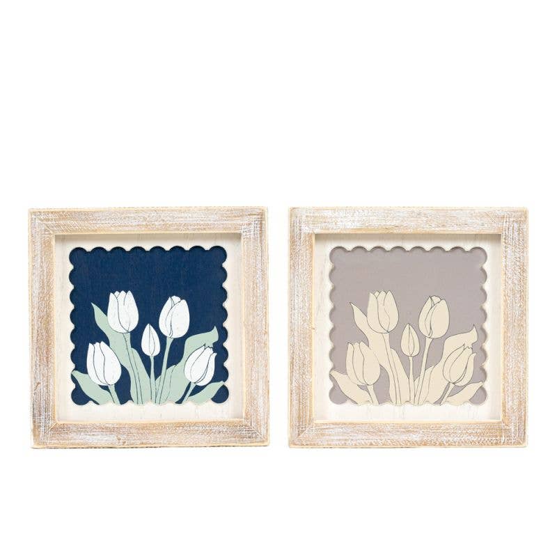 12056 - 7x7 wood frame sign (TULIPS) Home Decor