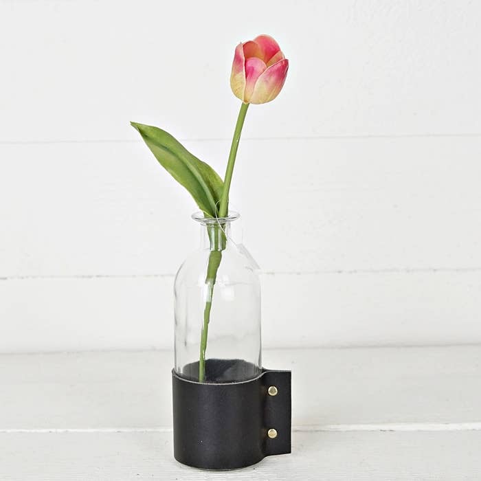 27255 - 14in real touch Tulip Bud w. Leave-Purple green