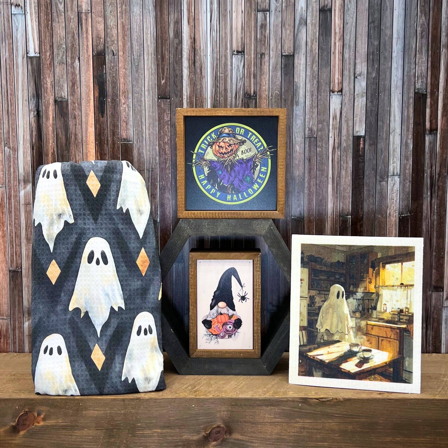 Ghost Diamond Pattern Halloween Waffle Towels - Fall Decor