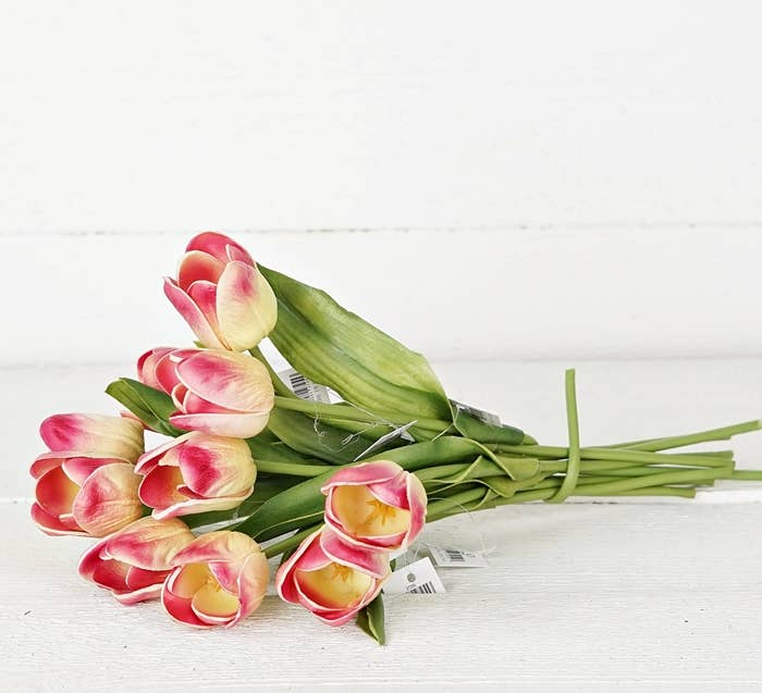 27255 - 14in real touch Tulip Bud w. Leave-Purple green