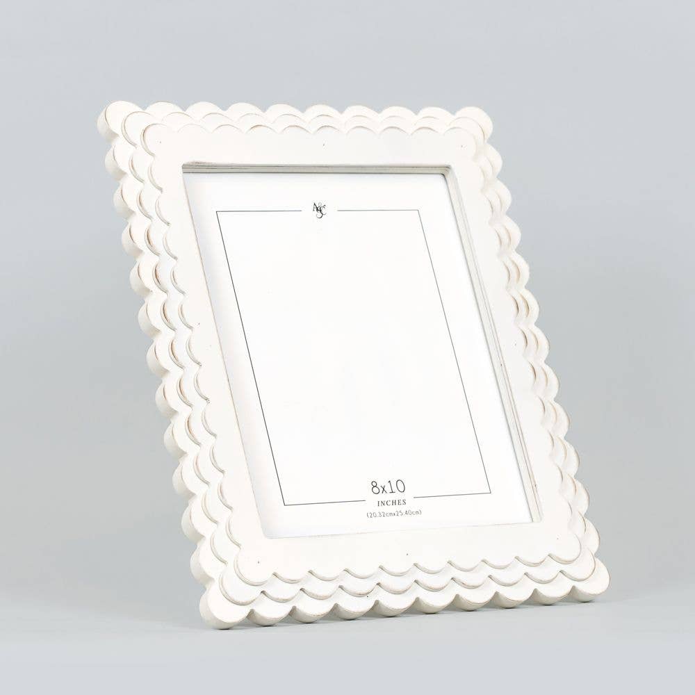 8X10 White Wood Scallop Photo Frame