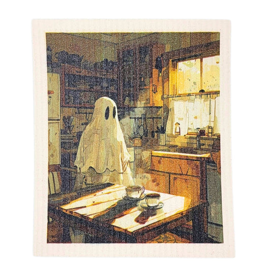 Ghost doing the Dishes Swedish Dishcloth - Halloween Decor