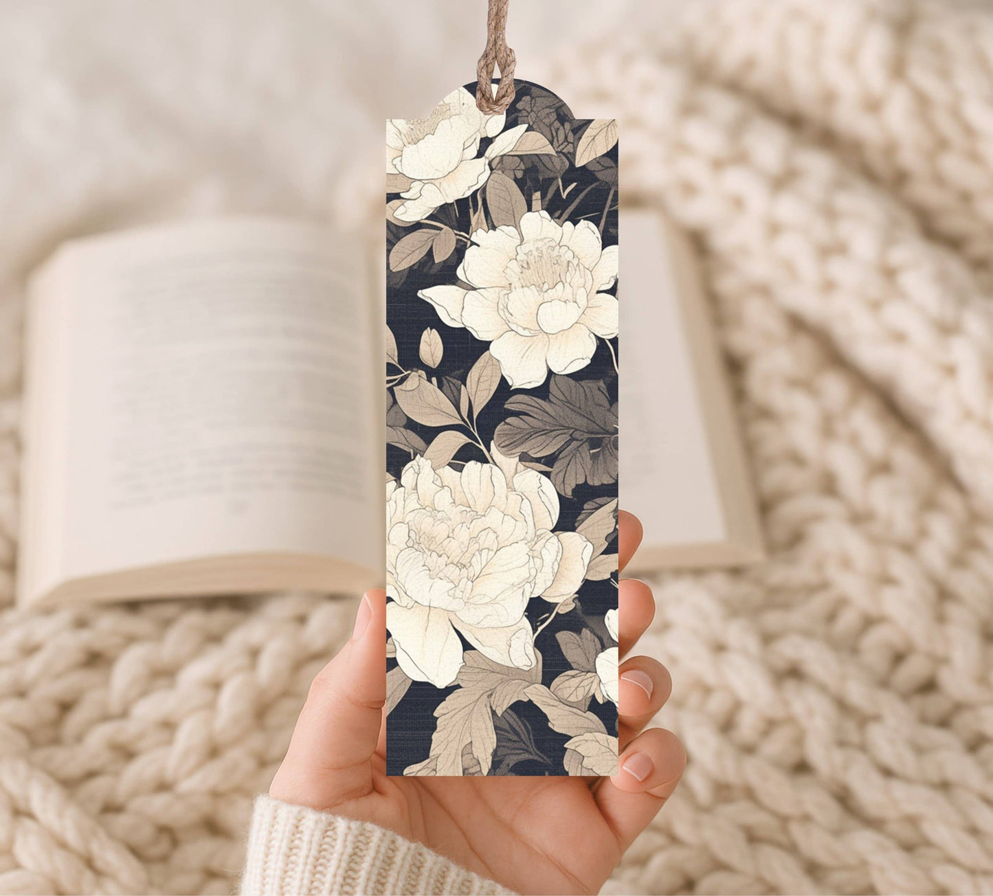 Charcoal Floral-Wood Bookmark