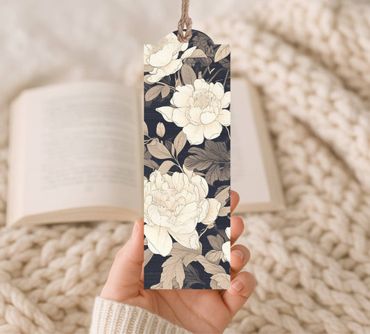 Charcoal Floral-Wood Bookmark