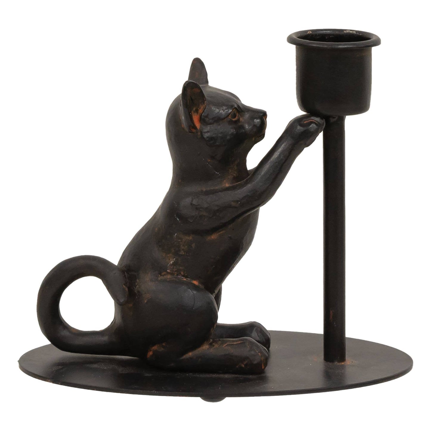 Playful Cat Iron Taper Candle Holder