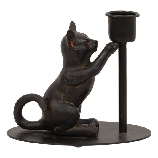 Playful Cat Iron Taper Candle Holder
