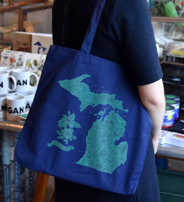 Illustrated Michigan Map Tote Bag