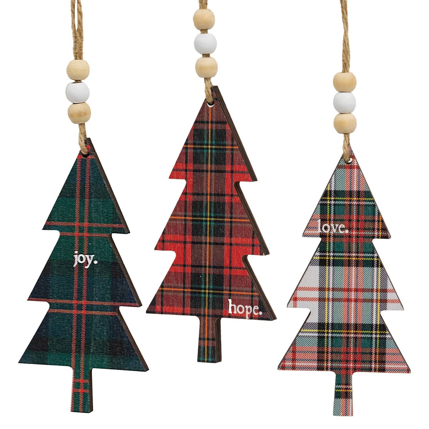 Hope, Love, Joy Plaid Christmas Tree Ornament - 3 Asstd.