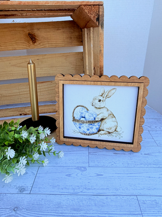 Bunny Blue Scallop Wood Frame