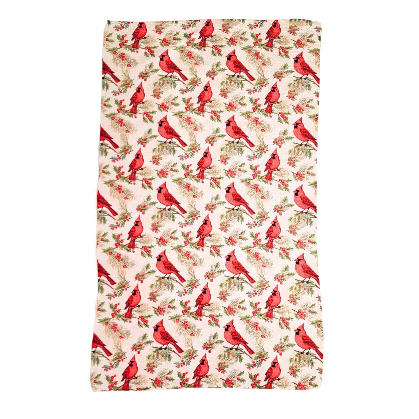 Red Cardinal Pattern Waffle Hand Towel With Hanging Loop